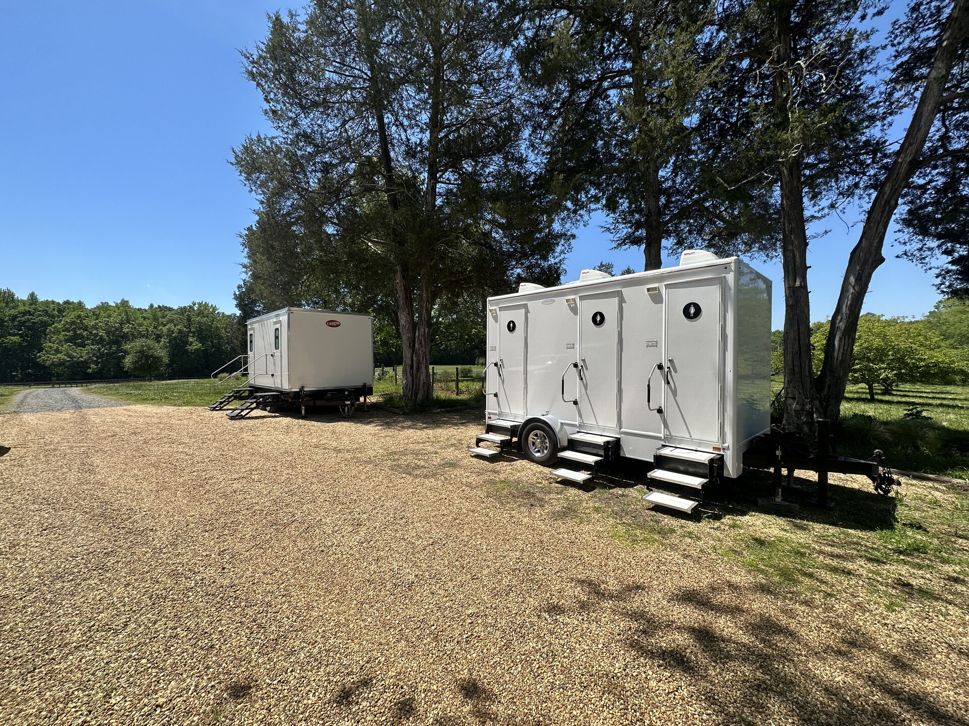 Grand Restrooms 11 station luxury restroom trailer staged at an upscale Carolina gala