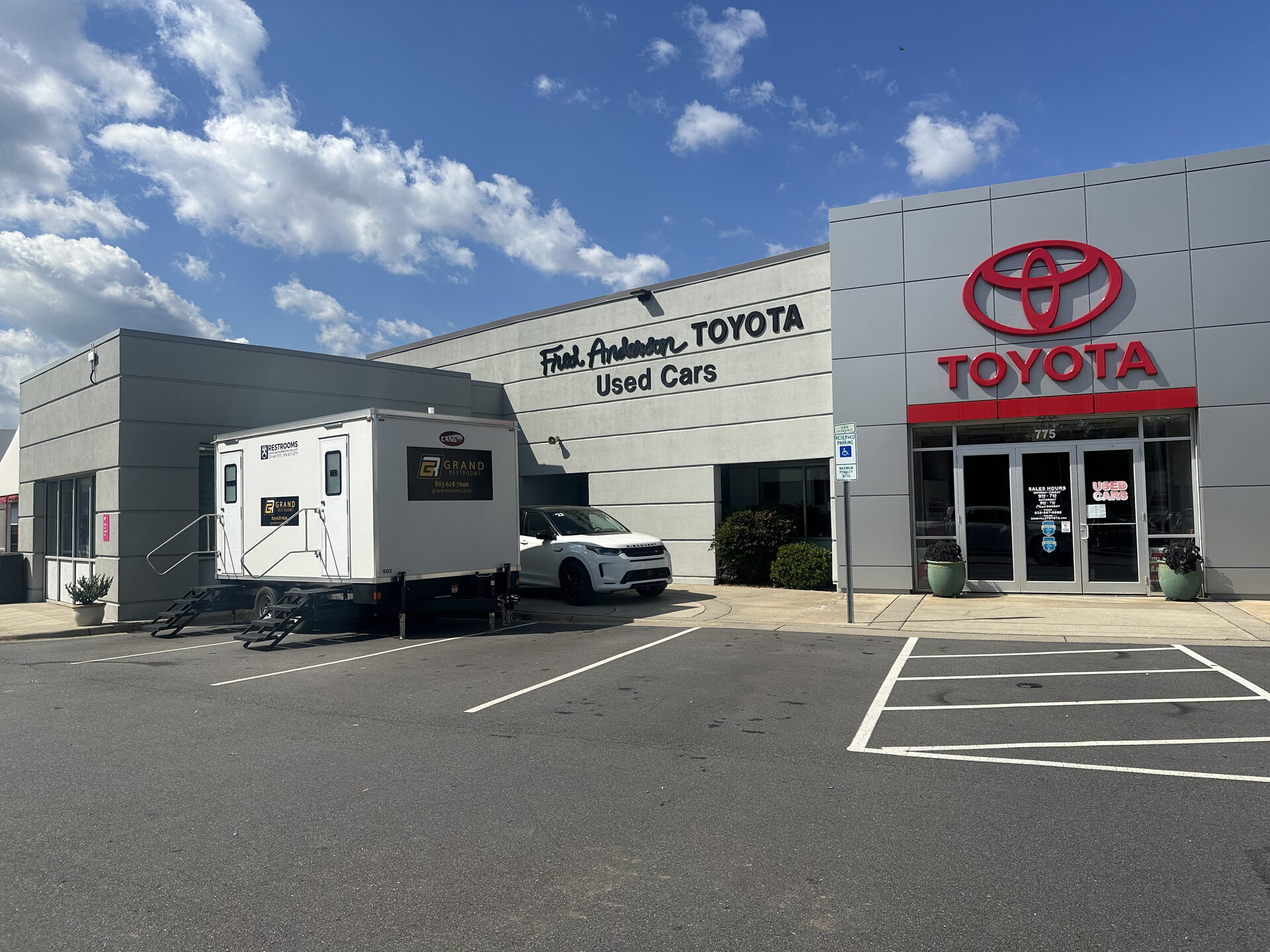 Grand Restrooms portable unit ready for emergency replacement